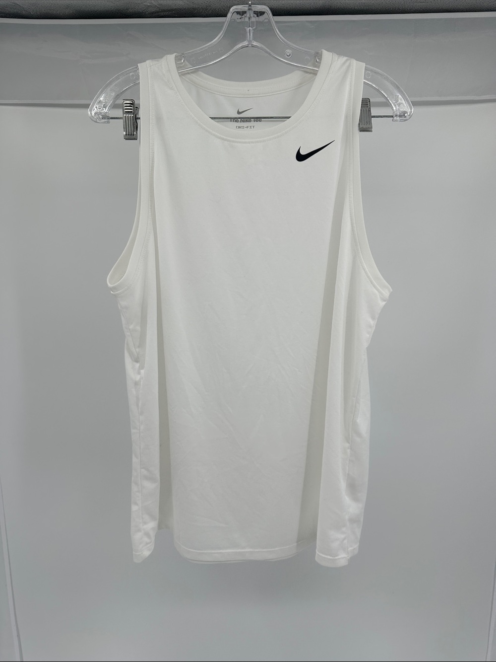 Nike White Sleeveless Athletic Tank with Black Swoosh